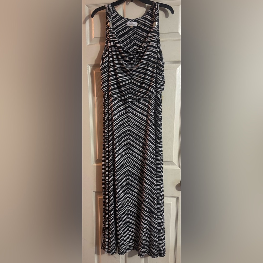 Calvin Klein Strapless Dress in Black and White Pattern